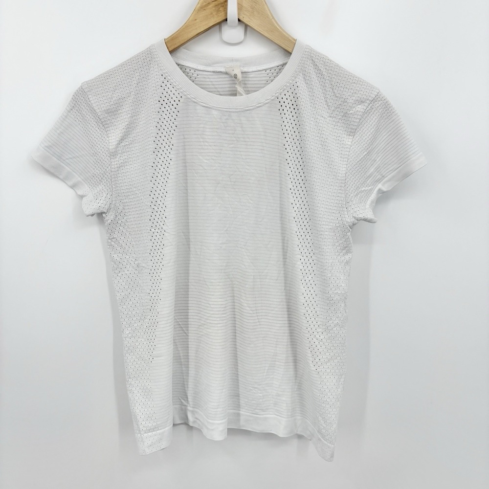 Lululemon Swiftly Tech Top Women 6 Mesh White Yoga Running Stretch Soft Gym